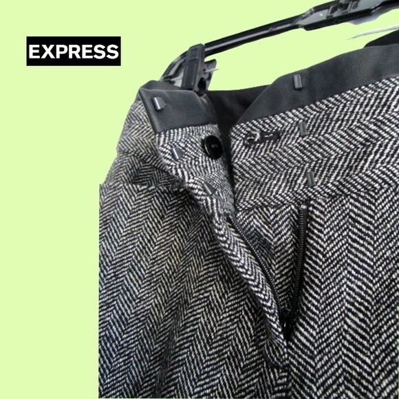 EXPRESS NEW Minimalist EDITOR Herringbone Faux Leather Trim Wide Leg Trouser 6 - Picture 4 of 12